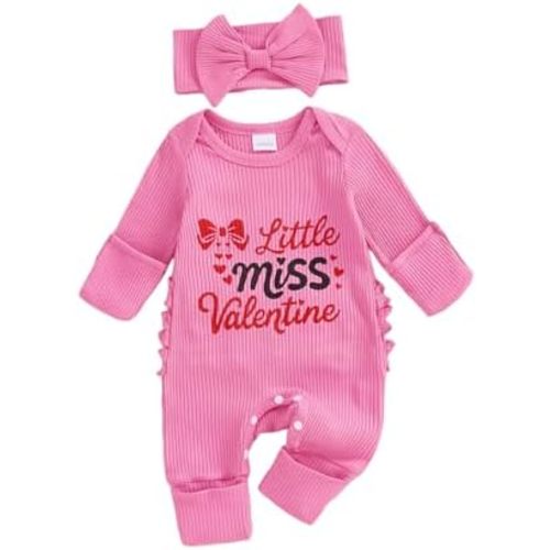 My First Valentines Day Baby Girl Outfit Newborn 1st Valentines Romper Ribbed Jumpsuit Cute Infant Spring Clothes