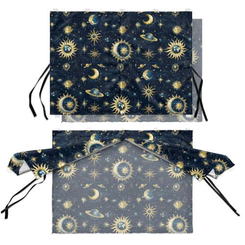 COEQINE Car Window Shade for Baby, Heat/UV Blocker Side Window Sun Shade Cover for Your Child/Pets, Dual Layer Side Window Curtain for Camping, 2 Pack, Sun Moon Star Planet