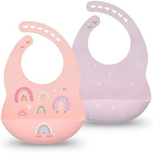 SILI FACTORY Silicone Baby Bibs 2 Sets, Adjustable Waterproof Baby Bibs