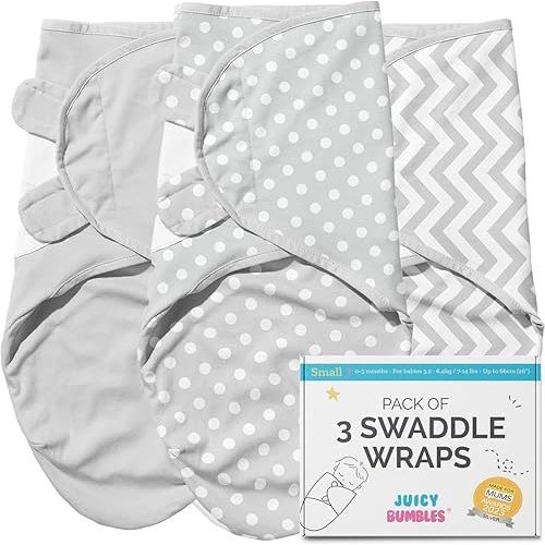 JUICY BUMBLES Baby Swaddles 0-3 Months Newborn Swaddle Sack Sleep Swaddle Sleep Sack Wrap for Newborns Girl and Boy 100% Cotton Oeko TEX 3-Pack