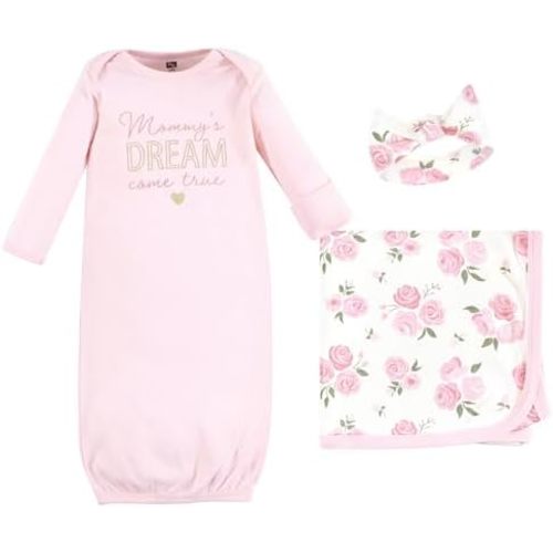 Hudson Baby Unisex Baby Gown, Swaddle Blanket and Cap or Headband