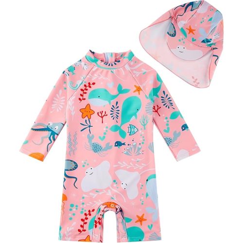 3-6mo - upandfast Baby Girl Swimsuit with Snap Bottom UV Baby Bathing Suit Toddler Girl Swimwear UPF 50+ Sun Protection