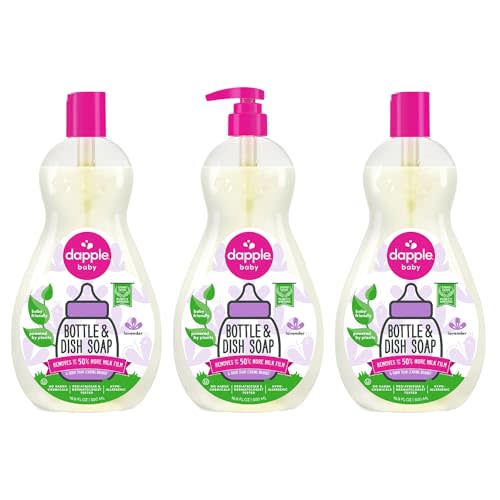 Dapple Baby Lavender Baby Bottle & Dish Soap - (3 Pack) 16.9 fl oz - Plant-Powered Dish Soap for Bottles, Pump Parts, and Sippy Cups - Includes 1 Pump