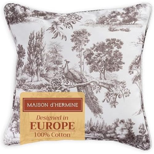 Maison d' Hermine Decorative Pillow Covers 20 x 20 inch Square 100% Cotton Toile Throw Pillow Covers with Invisible Zipper for Living Room Couch Chair Sofas Spring Summer (Trianon - Grey)