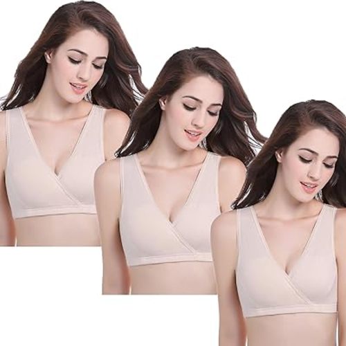 CAKYE 3 Pack Maternity Nursing Sleep Bra Breastfeeding Cotton Bralette