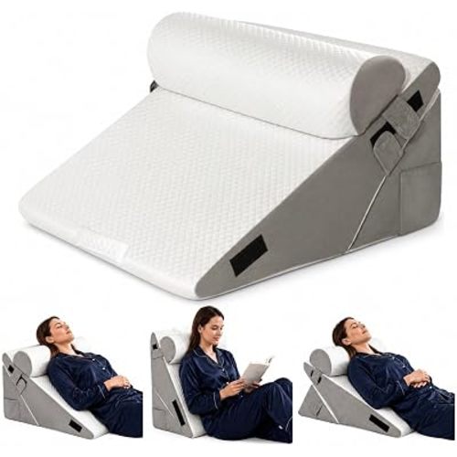10-in-1 Adjustable Design 3PCS Wedge Pillow for Sleep Apnea, Wedge Pillow for Acid Reflux Relief, Orthopedic Headboard Bed Wedge Pillow for Sleeping, Neck & Back Support for Snoring and Reading