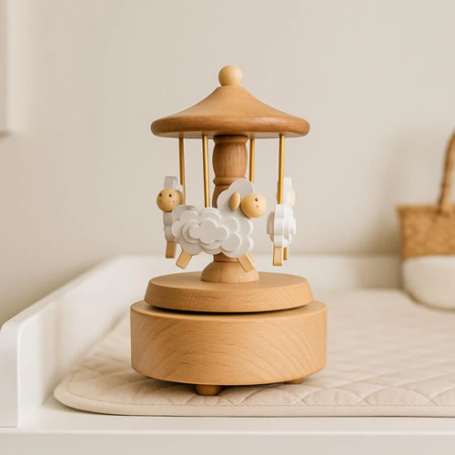 Heirloom Wooden Musical Carousel - Sheep