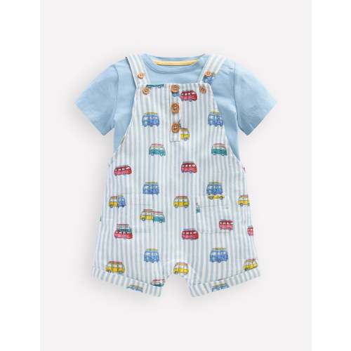 Short Woven Overalls Set-Silver Lake Blue Camper Vans