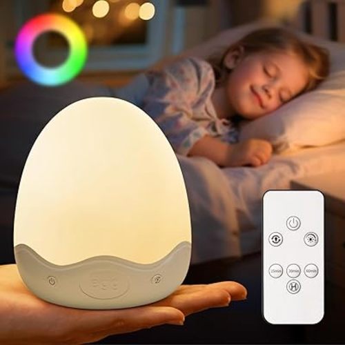 Baby Night Light for Kids,10 Brightness+10 Colors Egg Light for Nursery, Touch+Remote+3600mAh Rechargeable Egg Night Light for Baby Nursery,Warm Light for Breastfeeding 1h Timer&Portable,Newborn Gifts