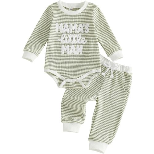 Newborn Baby Boy Fall Outfit Set Romper Pants Infant Waffle Clothes