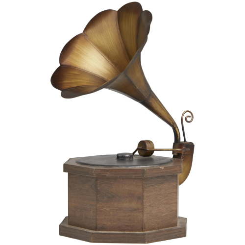 DecMode 9" x 17" Copper Wooden Music Antique Gramophone with Brown Wooden Base, 1-Piece