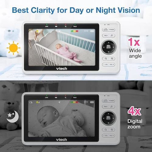 VTech Upgraded Smart WiFi Baby Monitor, 1080p FHD Camera and 5" HD IPS Display, Free App with Motion Video, Sound/Motion Detection and Notifications, Fully Remote Pan-Tilt-Zoom: VM901