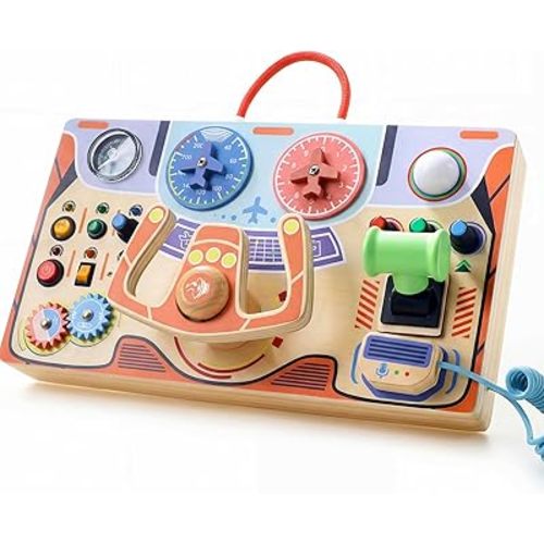 Montessori Busy Board for Toddlers 2-4|Wood LED Sensory Steering Wheel Toys