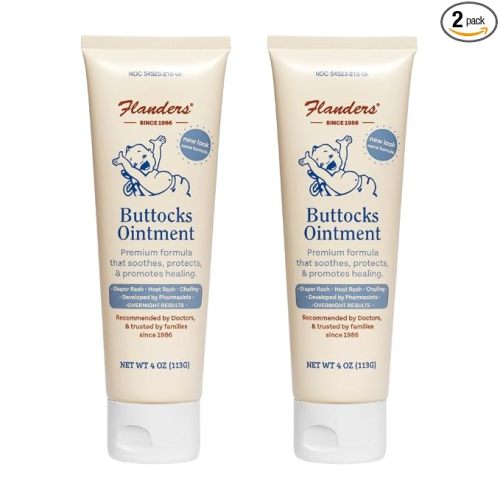 Flanders Buttocks Ointment – Zinc Oxide Diaper Rash Cream, Thick Barrier Paste for Baby & Adult Skin, Heat Rash, Chafing & Irritation Relief - 2 Pack (8oz Total)