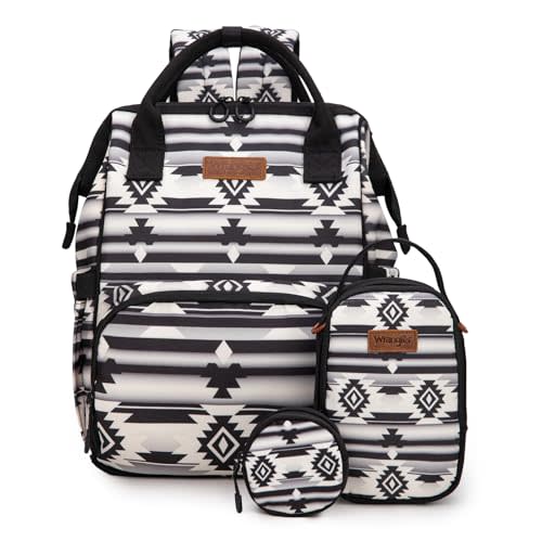 Montana West Wrangler Callie Diaper Bag Backpack with Pacifier Case, Crossbody Bottle Bag and Stroller Straps Western Pattern Multifunction Baby Travel Bag Set WG2215-9110BK