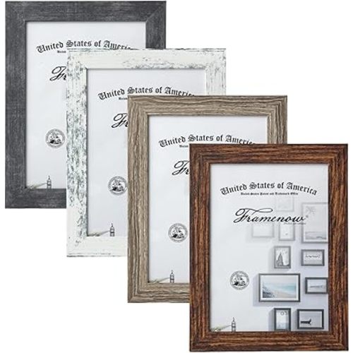 8 x 10 Inch Picture Frames Set of 4, Shatter-Resistant Plexiglas with Distresses Woodgrain Frame,Wall and Table Display Photo Frame to Home Decor