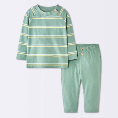 Baby Boys' 2pc Striped Raglan Long Sleeve T-Shirt and Pants Set - Cloud Island™ Green 6-9M