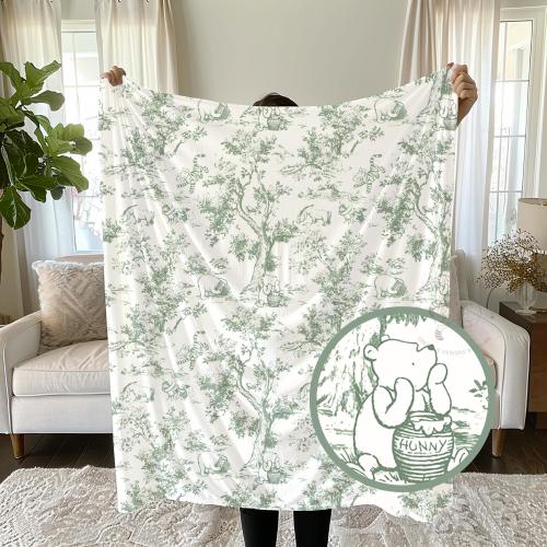 Winnie The Pooh Nursery Baby Blanket Sage Green Toile Soft Velveteen Plush Gender Neutral Baby Shower Gift Newborn Keepsake Blanket gift