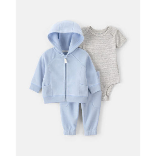 Baby Boy 3-Piece Fleece Striped Layering Set - Blue/Grey | Carter's