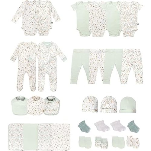 100% Cotton Baby Sets Girls & Boys for 0-3 Months - 30 Set Piece Layette Set, Newborn to 3 Months Clothes Essentials, Baby Gifts Gender Neutral - Designed in France, Green + Woodland Collection