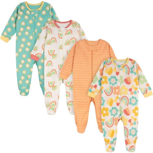 Onesies Brand baby-girls 4-pack Sleep 'N Play Footies Multi Pack, Flower Power, 3-6 Months