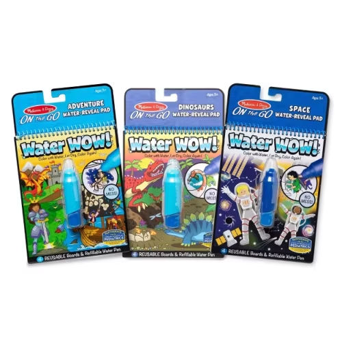 Melissa & Doug On the Go Water Wow! Reusable Color with Water Travel Toy Activity Pad with Chunky Water Pen - 3pk (Dinosaurs, Adventure, Space)