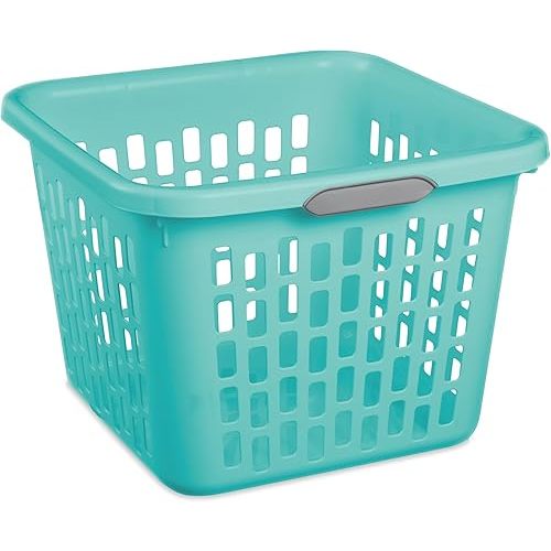 1.5 Bushel Square Plastic Laundry Basket, BPA-Free, Teal Splash - 2 Comfort Grip Handles, Sturdy & Stackable, for Bedroom, Bathroom & Laundry Room