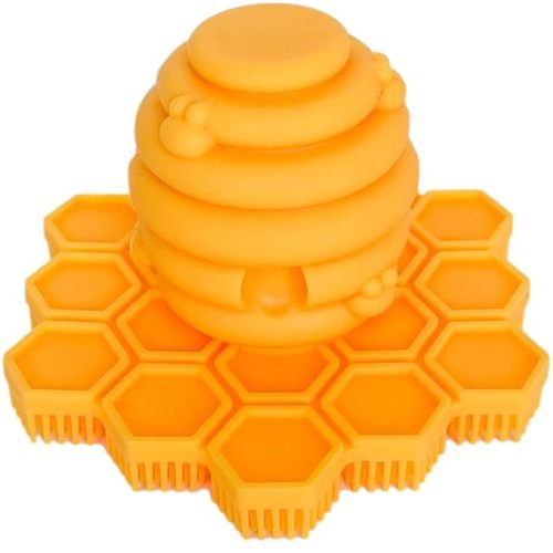 Big Bee, Little Bee - Kids Original ScrubBEE, 100% Silicone Childrens Bath Scrubber, Promotes Effective Independent Hand & Body Washing, As Seen on Shark Tank (Marigold) - Yellow