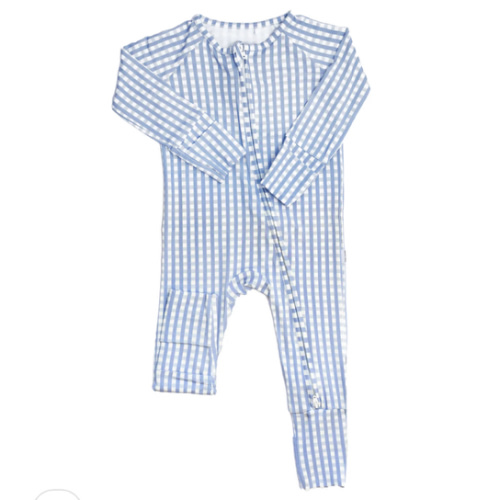 NB- Blue Gingham Onesie s