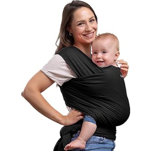 Cuddlebug Hands-Free Baby Carrier - Soft & Stretchy Wrap for Newborn to Toddler 7-35 lbs - One-Size-Fits-All Hip-Healthy Holder (Black)