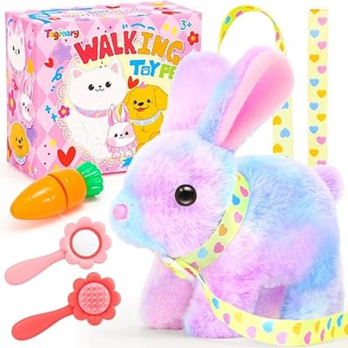 Tagitary Plush Toys Hopping Easter Stuffed Bunny with Sounds,Wiggling Ears,Jumping,Twitching Mouth and Nose,Easter Basket Stuffer Decor School Prize Birthday Gift for Kids
