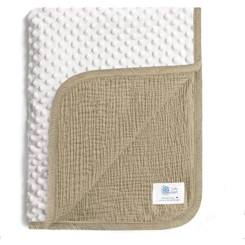 lulumoon Baby Blankets for Newborn Muslin: Thermal Minky Dotted Backing - Cotton Receiving Blanket for Baby Essential & Registry Gift 30"x40"(Ivory)