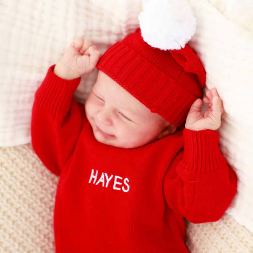 Knit Baby Pom Pom Beanie | Red
