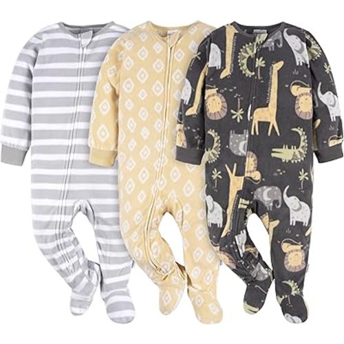 Gerber unisex-baby Fleece Footed Pajamas 3-pack