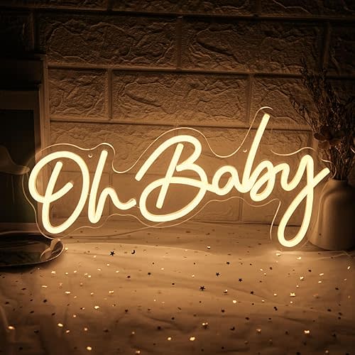 Oh Baby Neon Sign for Backdrop, Baby Shower LED Neon Lights for Wall Decor Dimmable Light Up Sign for Gender Reveal, Birthday Party Decoration, Warm White (16.9"*8.2")