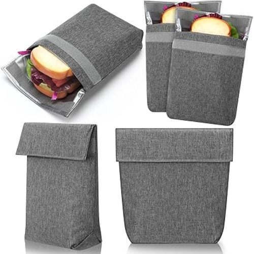 3 Pcs Insulated Sandwich Bag Reusable Snack Bags Washable Insulated Pouch Small Thermal Bag Reusable Lunch Bags for Work, Picnics, Travel, Office, Back to School Classroom(Light Gray)