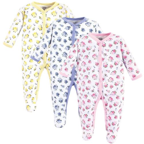 Luvable Friends Baby Girl Cotton Snap Sleep and Play 3pk, Floral, 6-9 Months