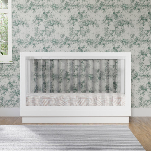 Harlow Acrylic 3-in-1 Convertible Crib with Toddler Bed Conversion Kit - White With White Base And Acrylic Slats