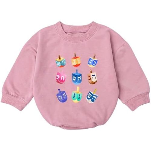 First Hanukkah Baby Bodysuit Dreidel Jewish 1st Chanukah Outfit Romper Sweatshirt One-Piece Winter Holiday Clothes