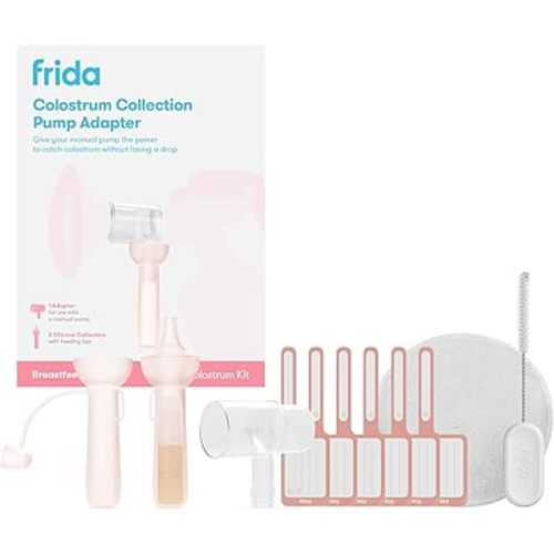 Frida Mom Colostrum Pump Adapter, Connects to Frida Manual Breast Pump to Catch Colostrum, Includes Adapter, 2 Colostrum Collectors, 6 Labels, Cleaning Brush & Cloth, Safe Materials, 11pc kit