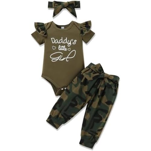 Baby Girl Clothes Set Daddys Printed Ruffle Romper Top Floral Pants Newborn Infant Girl Clothing Outfit