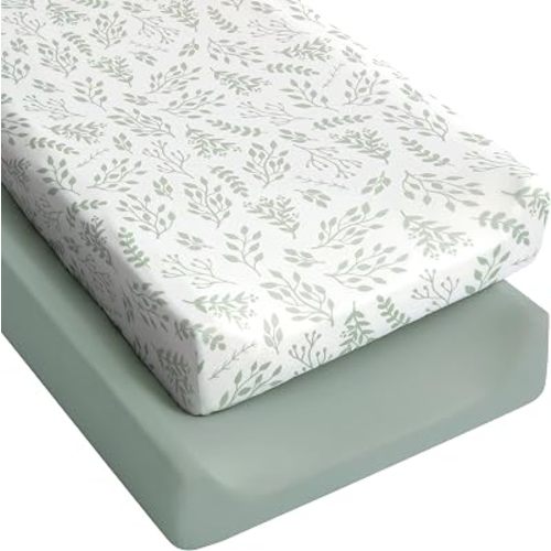 Yoofoss 2-Pack Diaper Changing Pad Cover for Boys Girls 32x16 (Green+Leaf)