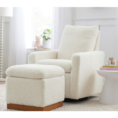 Paxton Swivel Glider Teddy Faux Fur, Ivory