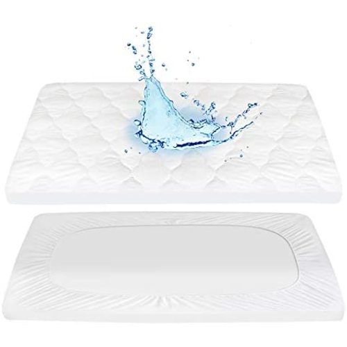 Pack N Play Mattress Pad Cover Waterproof, Soft Quilted Pack and Play Sheets Waterproof, 27" X 39" Fit Baby Portable Mini Cribs, Graco Play Yards and Foldable Mattresses Pad