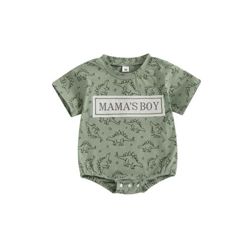 BemeyourBBs Newborn Baby Boy Mama's Boy Clothes Summer Dinosaur Outfit Bubble Romper Letter Embroidery Short Sleeve Bodysuit Casual Jumpsuit Playsuit
