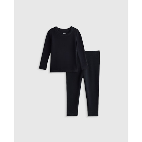 100% Merino Wool All-Season Base Layer Long Sleeve and Legging Set - Baby in Black