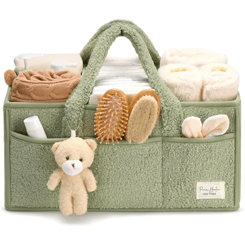 Baby Diaper Caddy Organizer for Changing Table, Nursery Diaper Organizer, Portable Diaper Storage (Green)