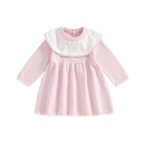 Infant Baby Girl Sweater Dress Fall Winter Outfits Ribbed Long Sleeve Knitted Dresses Toddler Girls Sweaters Playwear