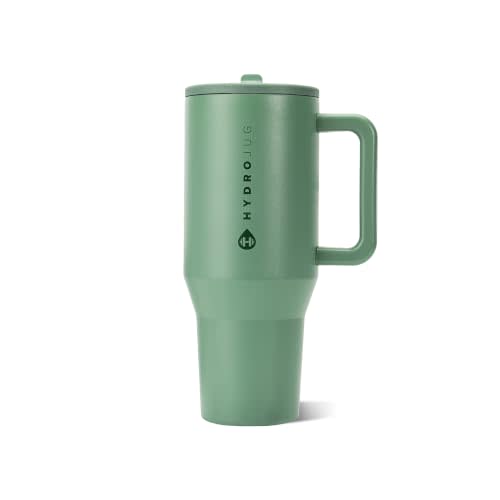 HydroJug Traveler 40oz, Insulated Tumbler with Handle & Straw, Sage | Triple wall insulated, flip straw lid, leak-resistant, stainless steel, cup holder friendly, BPA-free, dishwasher safe