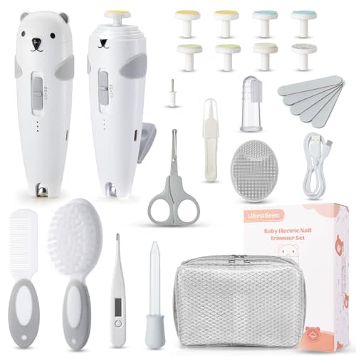 Lilian&Gema Baby Healthcare and Grooming Kit, 28-in-1 Rechargeable Nail Trimmer Electric Set, Dual Auto Light Baby Nail Care Kit, Portable Newborn Nursery Health Care Set for Infant Toddlers Boy Girl
